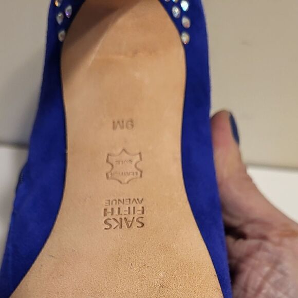 Showstoppers! Saks Fifth Avenue Blue Suede Swarovski Crystal Heel Booties Sz.9 - Picture 6 of 6